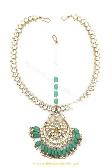 Gold Finished Mint Kundan Matha Patti By PTJ Exclusive